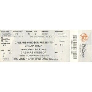 2019 Cheap Trick Full Complete Concert Ticket Stub Windsor Ontario Canada